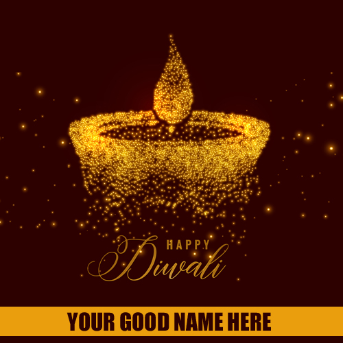 Happy Diwali Golden Particles Diya Greeting With Name