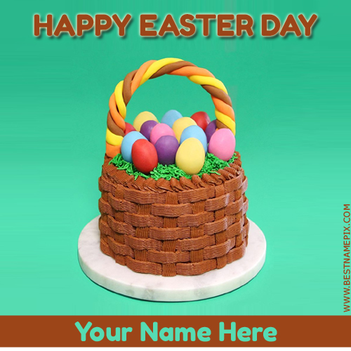 Happy Easter Day 2018 Colorful Eggs Wish Cake With Name