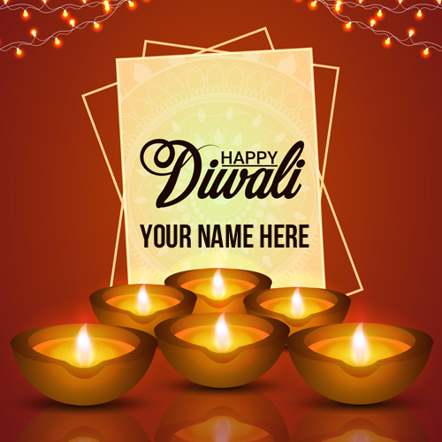 Happy Diwali Diya Greeting Card With Your Name
