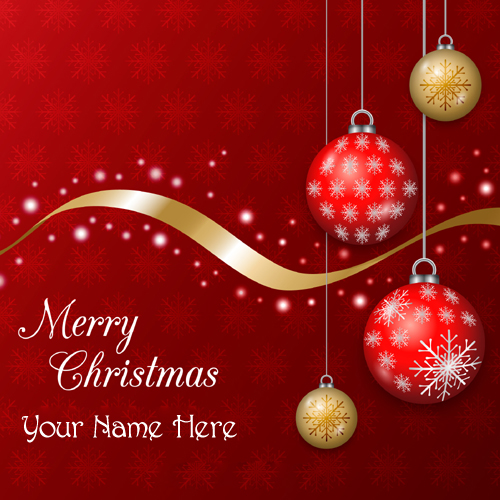 Christmas Greeting with Red and Golden Baubles Name Pic