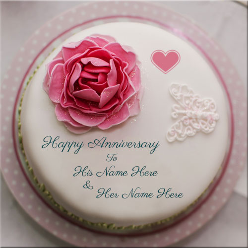 Rose Happy Anniversary Cake Pics With Couple Name