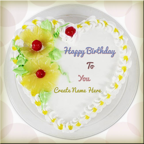 Print Name On Heart Shape Pineapple Birthday Cake Pics