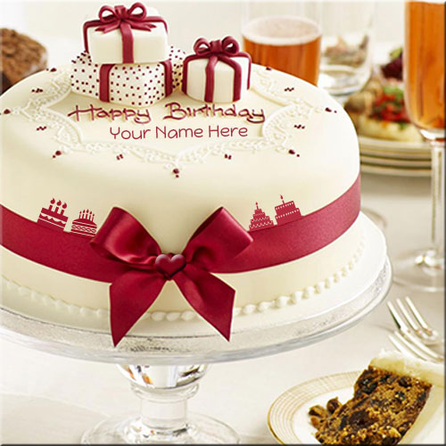 Write Your Name Happy Birthday Cake With Gifts