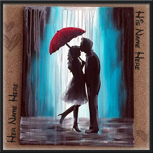 Romantic Couple Under Umbrella Picture With Name