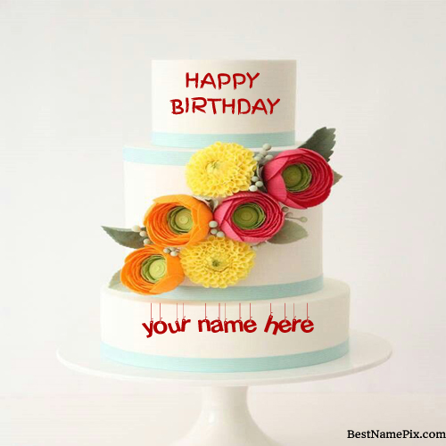Write Your Name On Big Flower Birthday Cake Picture Onl