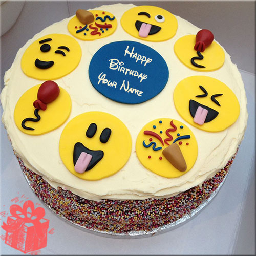 Smiley Faces Birthday Cake Pics With Custom Name
