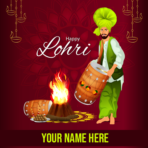 Happy Lohri Festival Greetings With Your Name