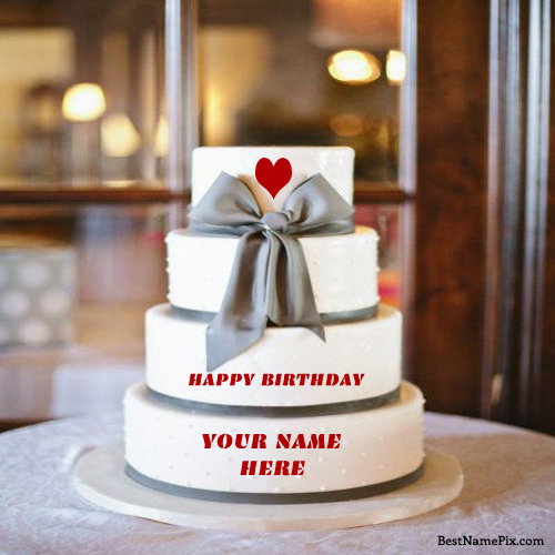 Write Your Name On Big Four Step Birthday Cake Picture
