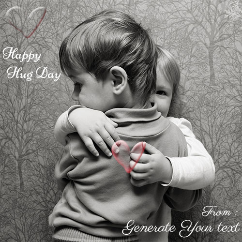 Happy Hug Day Cute Baby Couple Image With Your Name