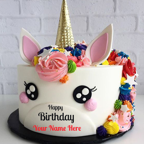 Unicorn Happy Birthday Wishes Cake With Your Name